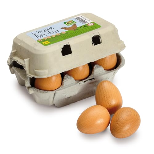 Erzi 17011 Eier, braun aus Holz im Karton, Kaufladenartikel für Kinder, Rollenspiele von Erzi