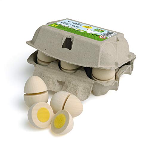 Erzi 17015 Eier zum Schneiden aus Holz im Karton, Kaufladenartikel für Kinder, Rollenspiele von Erzi