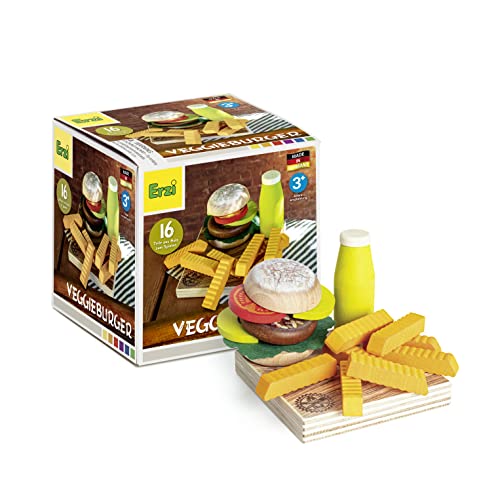 Erzi 28139 Spiel Hamburger Set Vegan Sortiment (16 Stück FSC Holz) von Erzi