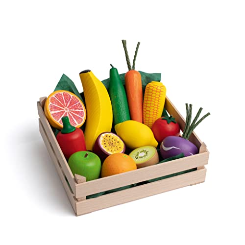Erzi 28219 Sortiment Obst und Gemüse XL aus Holz, Kaufladenartikel für Kinder, Rollenspiele von Erzi