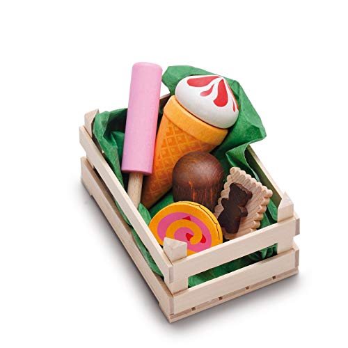 Erzi 28235 Sortiment Süßwaren, klein aus Holz, Kaufladenartikel für Kinder, Rollenspiele von Erzi