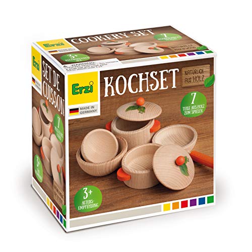 Erzi 10659 Kochset Natur aus Holz, Kinderküche, Kaufladenartikel für Kinder von Erzi