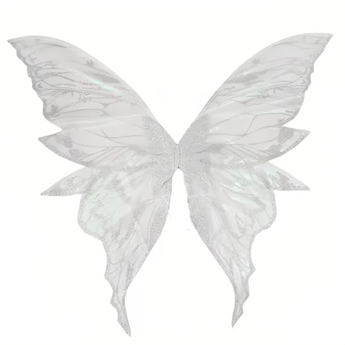 Esaleely Feenflügel für Erwachsene, Halloween, 80 x 73,7 cm, Schmetterling, Cosplay-Flügel für Frauen, Organza-Kostüm-Flügel für Party, Silber von Esaleely