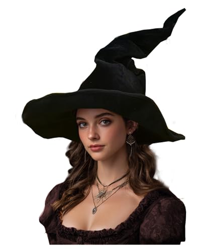 Esaleely Schwarzer Hexenhut Halloween 24 Zoll Wicked Hexen Hüte für Frauen Hexen Kostüm Zubehör Erwachsene Zauberer Hut, Schwarz, Large von Esaleely