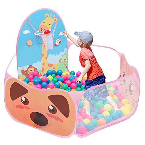 Esenlong Bällebad, süßes Pop-Up-Spielzelt für Kinder, mit Basketballkorb, für 6 Monate bis 5 Jahre von Esenlong