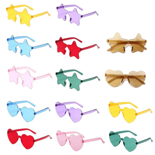 Esforzarse 14 Stück Party Brille Herz Sonnenbrille Farben Party Brille, Partybrillen Herz Stern, Sternförmige Sonnenbrillen für Damen, Sonnenbrille Herzform für Festival Musikfestival(2 Stile) von Esforzarse