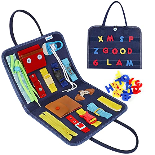 Esjay Busy Board für Kleinkinder ab 3 Jahre, Montessori Spielzeug, Kleinkinder Pädagogisches Sensorik Spielzeug mit Verschlüsse, Motorikbrett, Activity Board für Auto Flugzeug Reisen(Blau) von Esjay