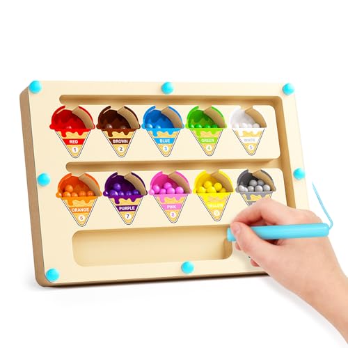 Esoes Montessori Spielzeug Eiscreme Magnetische Spiel Labyrinth Pädagogisches Spielzeug Niedliche Geschenke für Mädchen und Jungen Übung motorischen Fähigkeiten Puzzle Holzspielzeug zu Üben Zählen von Esoes