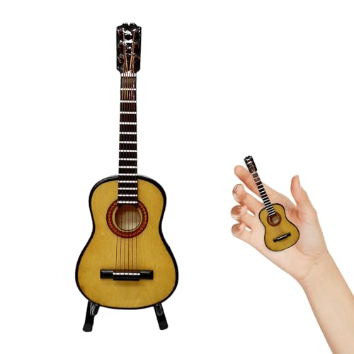 Esoes hölzerne Gitarren Miniatur-Musikinstrument-Modell, Mini schöne künstliche Gitarren Puppenhaus Ornament Urlaub Accessoire Geschenk mit Unterstützung Standing Bow (Gitarre) von Esoes