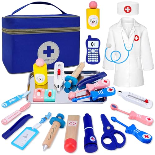 Esriptoyz Arztkoffer Kinder ab 3 Jahre, Holzspielzeug Doktorkoffer Mit Echtem Stethoskop, Role Play Arztkittel Spielzeug 3 Jahre mit Thermometer Tragbarem Beutel, Geschenk für Kinder ab 3 4 5 6 Jahren Esriptoyz Arztkoffer Kinder ab 3 Jahre, Holzspielzeug Doktorkoffer Mit Echtem Stethoskop, Role Play Arztkittel Spielzeug 3 Jahre mit Thermometer Tragbarem Beutel, Geschenk für Kinder ab 3 4 5 6 Jahren von Esriptoyz
