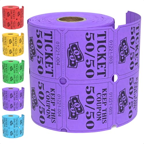 ESSENTIAL 500 Doppel-Roll-Verlosungskarten, 50/50 Tombola-Karten, Eintragsformular mit Name, Adresse, Telefon und E-Mail für Veranstaltungen, Eintritt, Klassenbelohnung und Türpreis – 5 Farben zur von Essential
