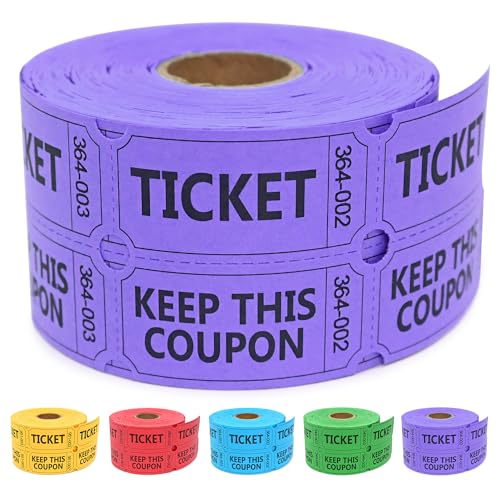 ESSENTIAL 500 Tombola-Tickets Doppelrolle, Tombola-Tickets Rolle mit Namen und Telefonnummer, für Verlosung, Veranstaltungen, Klassenzimmer, Eintritt, Klassenbelohnung & Türpreis (Lila) von Essential