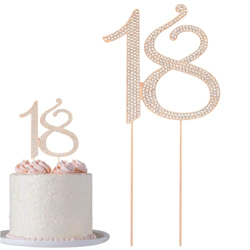 Esshogo 1 Stück Cake Topper 18 Jahre Strass Silber, 18 Jahre Geburtstag Dekoration Kuchen 18 Zahl, 18. Geburtstag Tortendeko Geburtstag, Cake Toppers Dekoration 18 Topper für Kuchen von Esshogo