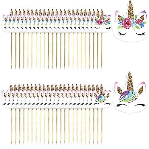 48 Stück Einhorn Muffin Deko, Einhorn Cupcake Toppers, Einhorn Cupcake Dekoration, Einhorn Tortendeko, Kuchen Deko, Cupcake Deko, für Birthday Party Supplies von Esteopt
