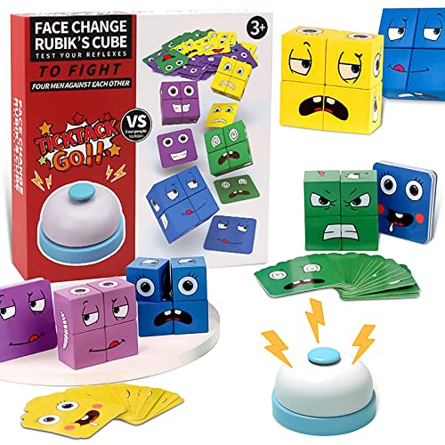 Holzwürfel Puzzle, Montessori IQ Puzzle Spielzeug, Ausdruckspuzzle Bauwürfel Bunte Zauberwürfel-Bausteine für Kinder, Face-Changing Rubik's Cube Building Blocks Geschenkbox von Esteopt