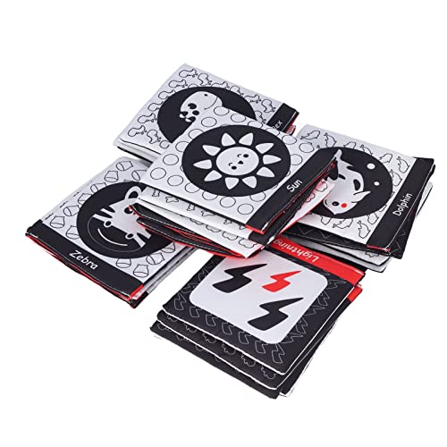 Estink 26pcs Baby Soft Stoff -Stoffbücher mit Einkaufstasche, Pädagogische Puzzle -Karten für Kleinkinder, Lernen von Spielzeug für die Sprachentwicklung (schwarz Weiß Rot) von Estink