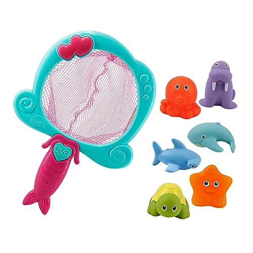 Estink Lustiges Tierisches Badewannenspielzeug mit Squeeze -Spray -Funktion für Säuglingsbabykinder Farberkennung Abs Material (Blaues Angelnetz mit 6 Tier) von Estink