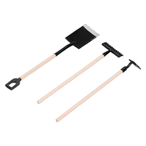 Estink Miniaturpuppenhaus Gartenhandwerkzeuge Set, Einfache Legierungsholz -Rake -Schaufel für Dollhouse Dekoration, Perfektes für Mädchen (Black) von Estink