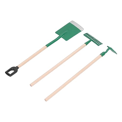 Estink Miniaturpuppenhaus Gartenhandwerkzeuge Set, Einfache Legierungsholz -Rake -Schaufel für Dollhouse Dekoration, Perfektes für Mädchen (Green) von Estink
