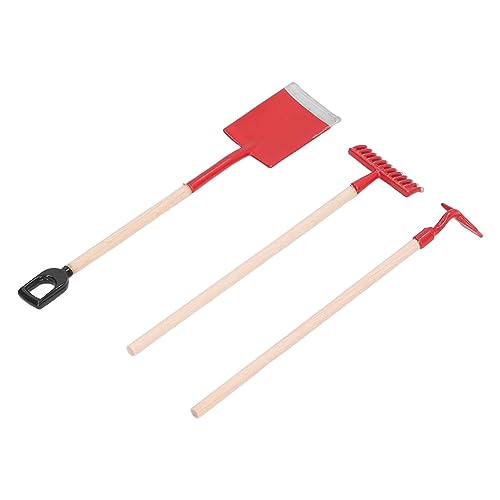 Estink Miniaturpuppenhaus Gartenhandwerkzeuge Set, Einfache Legierungsholz -Rake -Schaufel für Dollhouse Dekoration, Perfektes für Mädchen (Rot) von Estink