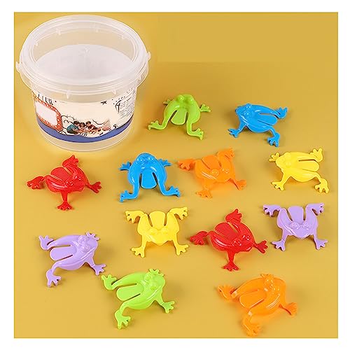 Estink Plastikfrosch -Sprungspielzeugset mit Aufbewahrungseimer - Finger Pressendefrösch für Babys Farbenfrohe Springende Frösche für Multiplayer Wettbewerb, Partyunterhaltung (Fass) von Estink