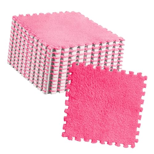 Estink Plüschschaummattenfliesen, Packung aus 10 Flauschigen Ineinandergreifenden Teppichfliesen für Schlafzimmer Kinderzimmer, Weiche Nicht -Slip - Mattenfliesen, Stilvolle Puzzle Schaumfliesen für von Estink