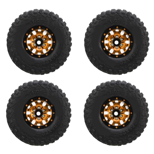 Estink RC -Aluminiumlegierungs -Gummi Radreifen für 1/18 1/24 RC Crawler Stabile Negative Offset für SCX24, Deadbolt, Absolventen Autos (Gold) von Estink