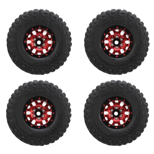 Estink RC -Aluminiumlegierungs -Gummi Radreifen für 1/18 1/24 RC Crawler Stabile Negative Offset für SCX24, Deadbolt, Absolventen Autos (Rot) von Estink