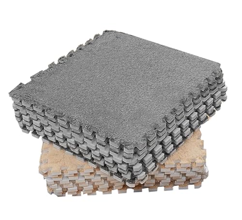 Estink Weiche Plüschschaum Ineinandergreifende Bodenmatte, Schnittfarbenblockierteppich für Schlafzimmer, 10pcs Verdickte Nicht -Schlupfmatte für Babyschutz (Graues Kamel) von Estink