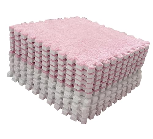 Estink Weiche Plüschschaum Ineinandergreifende Bodenmatte, Schnittfarbenblockierteppich für Schlafzimmer, 10pcs Verdickte Nicht -Schlupfmatte für Babyschutz (Rosa weiß) von Estink