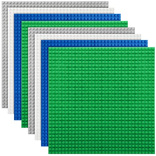 Etarnfly 8 Platten Set Bauplatte, Kompatibel mit Meisten Marken, 32x32 Noppen, Konstruktionsspielzeug für Kinder, Graue Grüne Blaue Weiß Grundplatte von Etarnfly