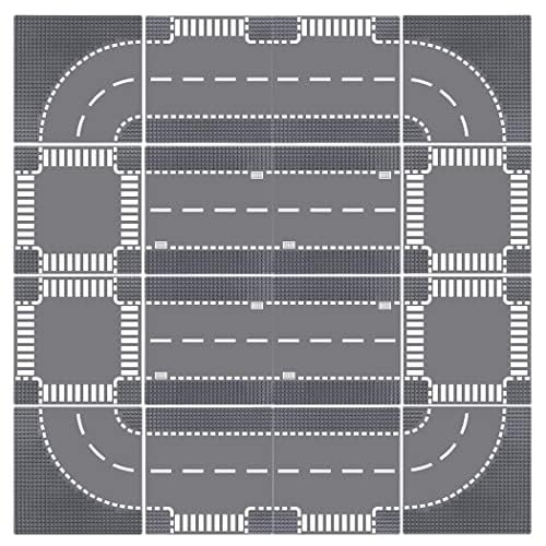 Etarnfly Straßengrundplatten, 25,4 x 25,4 cm, 100 % kompatibel mit allen großen Marken, 4 Kurven, 4 T-Abzweigungen, 4 gerade, 4 Kreuzungen, 4 gerade und 4 Kreuzungen, 16 Stück von Etarnfly