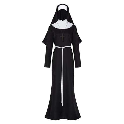 Etergarment Nonnenkostüm für Damen, Erwachsenenkostüm, Nonnen-Outfit, schwarzer Priesteranzug, Kirche, Veranstaltung, traditionelles Nonnen-Kostüm, Cosplay-Kostüm (Schwarz, XXXL) von Etergarment