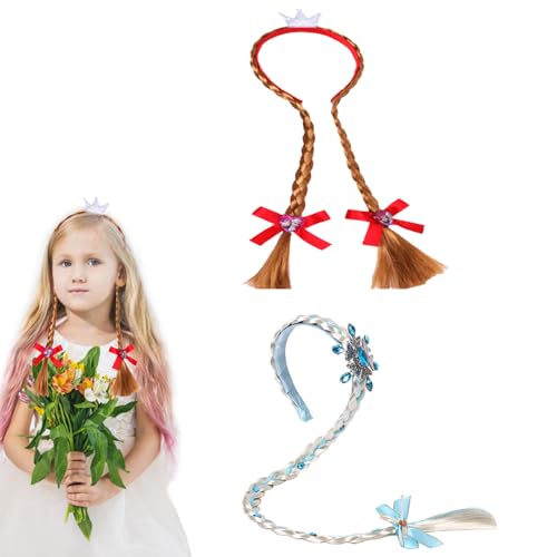 Eterspr 2 Stück Prinzessin Perücke Zopf, Dress Up Zubehör Mädchen Perücke, Rapunzel Prinzessin Stirnband,ür Princess Theatre Cosplay und Rollenspiel(Einfache und doppelte Zöpfe) von Eterspr