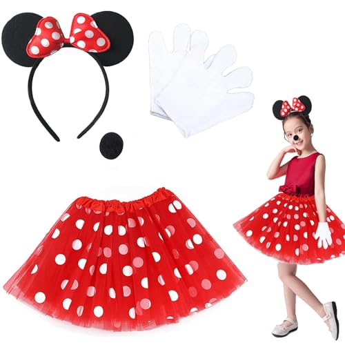 4 Stück Maus Kostüm, Damen Maus Mouse Kostüm, Haarreifen mit Maus Ohren Gepunkteter Tutu, für Kostümparty, Fasching, Karneval Party von Eterspr