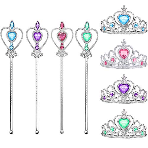 4 Stück Prinzessin Tiara Krone, Strass Crown, Kopfschmuck und Zauberstab, für Weihnachtsdekoration, Rollenspiele, Themenpartys von Eterspr