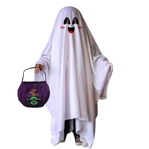 Eterspr Jungen Geisterkostüm Halloween, Weißes Gespenst Kostüm Kinder, Mit Umhang Kürbiskorb, Scary Geist für Süßes oder Saures Eterspr Jungen Geisterkostüm Halloween, Weißes Gespenst Kostüm Kinder, Mit Umhang Kürbiskorb, Scary Geist für Süßes oder Saures von Eterspr