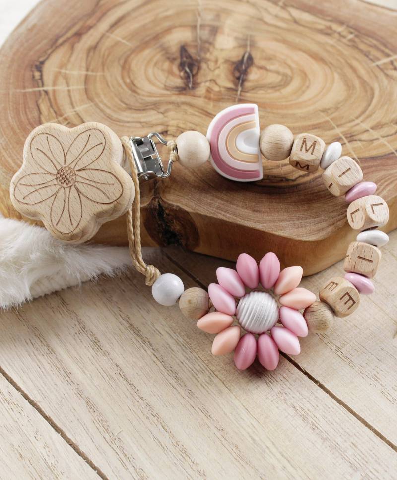 Schnullerkette Personalisiert, Mädchen, Babygeschenk Geburt, Regenbogen, Blume, Mit Namen, Geschenk Geburt von Etsy - 7miniwunder