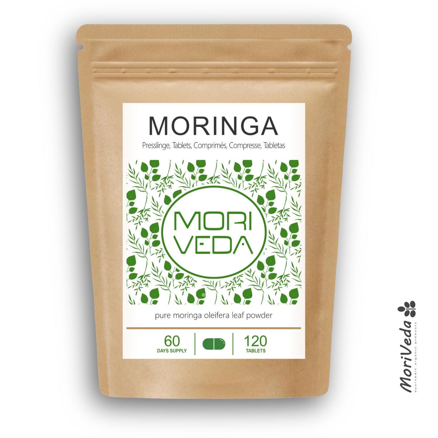 Moringa Energy Tabletten | Reines Premium Oleifera Blattpulver Weizengras & Tulsi Vegan, Glutenfrei, Laktosefrei Moriveda 120 Stück von Etsy - AMTECTrading