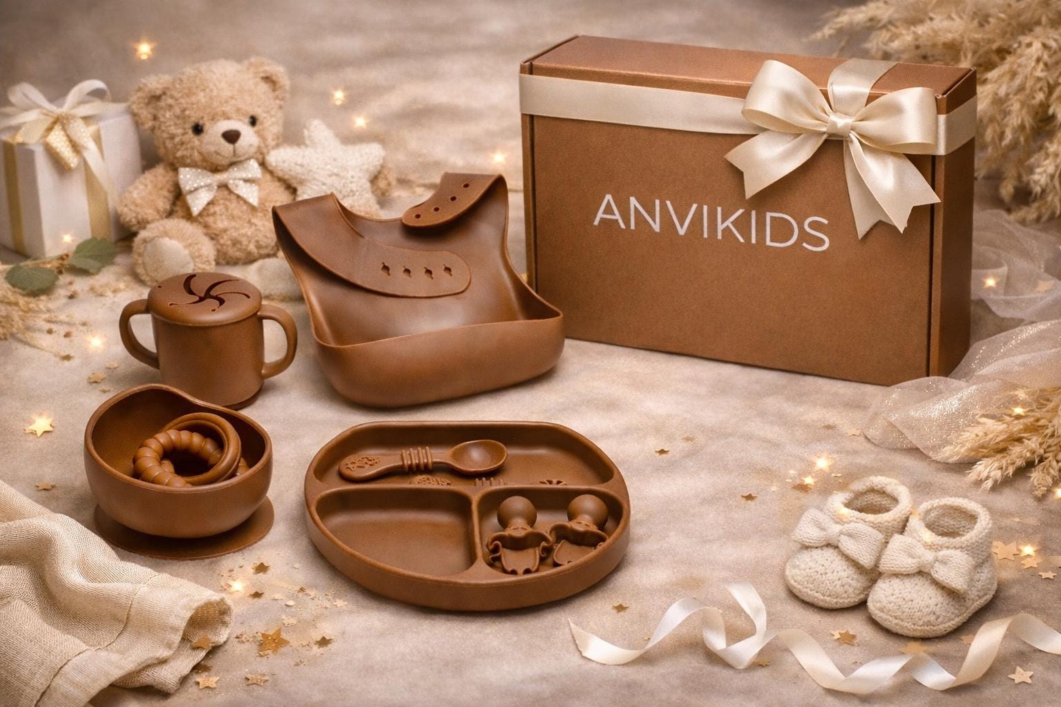 Anvikids Geschenkbox Für Mutter Und Baby-9 Heiliges Silikon Kindergeschirr Set-Baby Geschenk Zur Geburt, Taufe, Babyshower von Etsy - ANVIKIDS