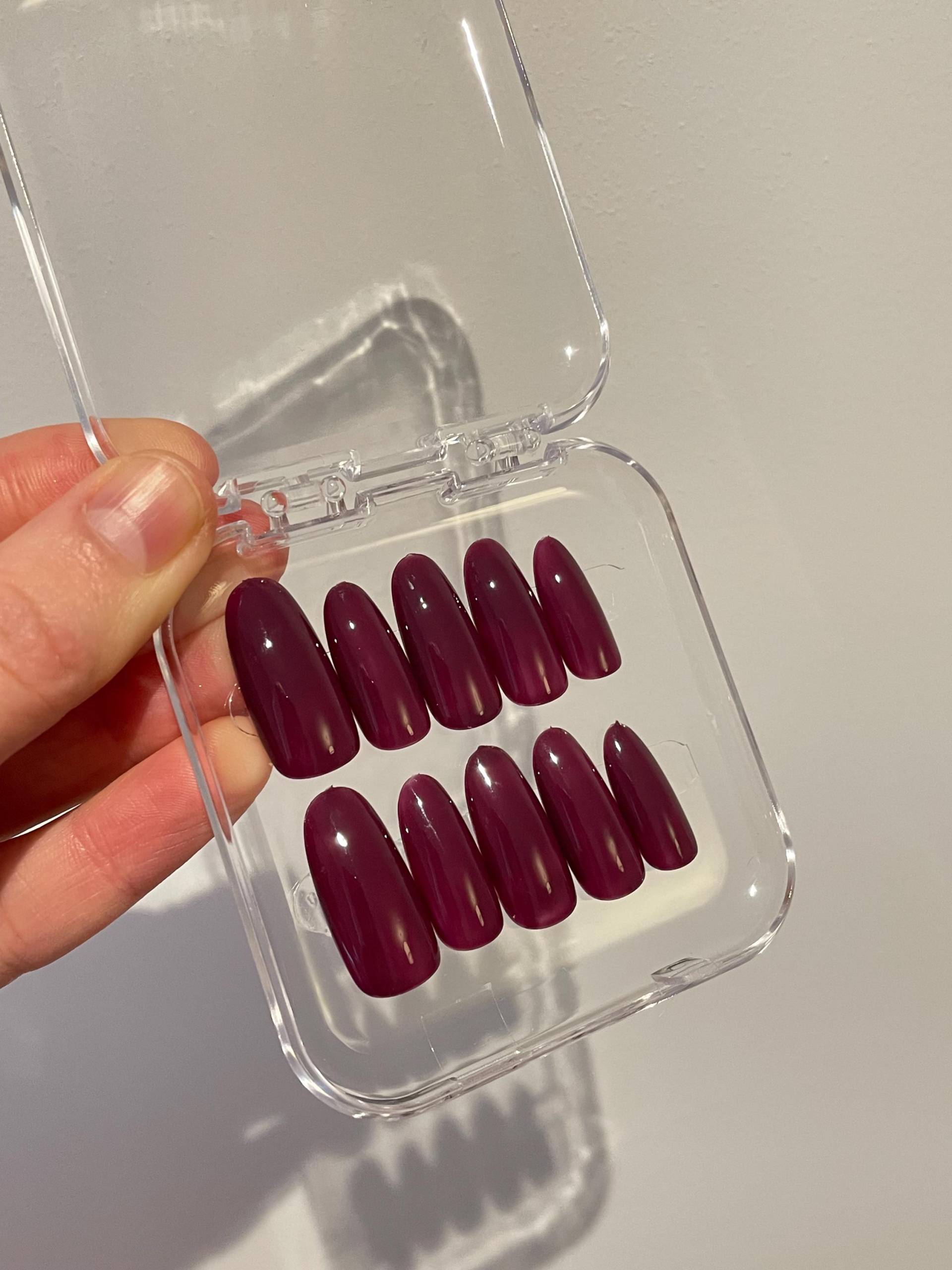 Burgunderfarbene Pressnägel | Glossy Cherry Plum, Wiederverwendbare Nagelverlängerungen Burgunderfarbene Pressnägel | Glossy Cherry Plum, Wiederverwendbare Nagelverlängerungen von Etsy - ATLRnails