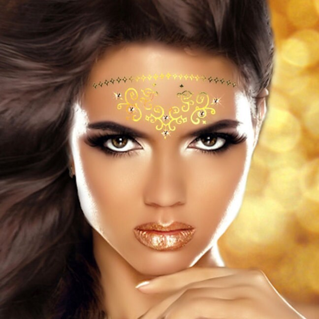 Addttoo Brand New Anhänger Design Gold Temporäre Tattoo Mit Klaren Swarovski Kristallen. Tiara Gesichtsschmuck von Etsy - Addttoo