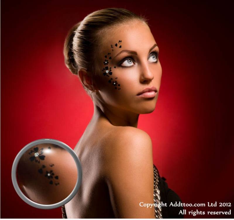 Addttoo Instant Body Art Kit Für Erwachsene, Gesichtstattoo Schwarze Herzen & Blumen Temporäres Tattoo Mit Funkelnden Swarovsk I® Kristallen von Etsy - Addttoo