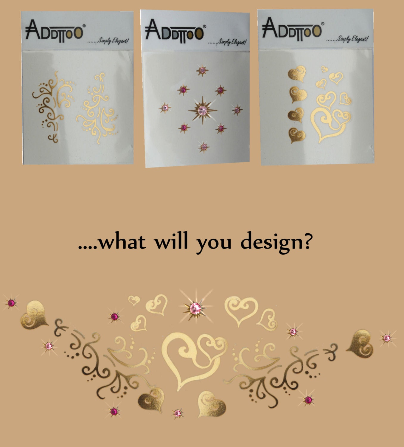 Addttoo Wasserdicht Körperkunst Herzen & Wirbel Temporäres Kleid Tattoo in Gold + Funkelnde Rosa Swarovski Kristalle Auf Stern Basen Geschenk Box Addttoo Wasserdicht Körperkunst Herzen & Wirbel Temporäres Kleid Tattoo in Gold + Funkelnde Rosa Swarovski Kristalle Auf Stern Basen Geschenk Box von Etsy - Addttoo