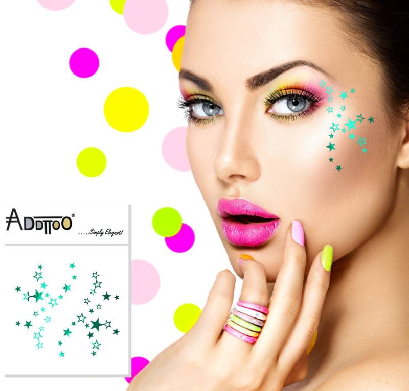 Neue Party Festival Auge Stern Tattoo Pink Blau Grün Kaleidoskop Kollektion By Addttoo Designer Temporäre Metallic Regenbogen Design von Etsy - Addttoo