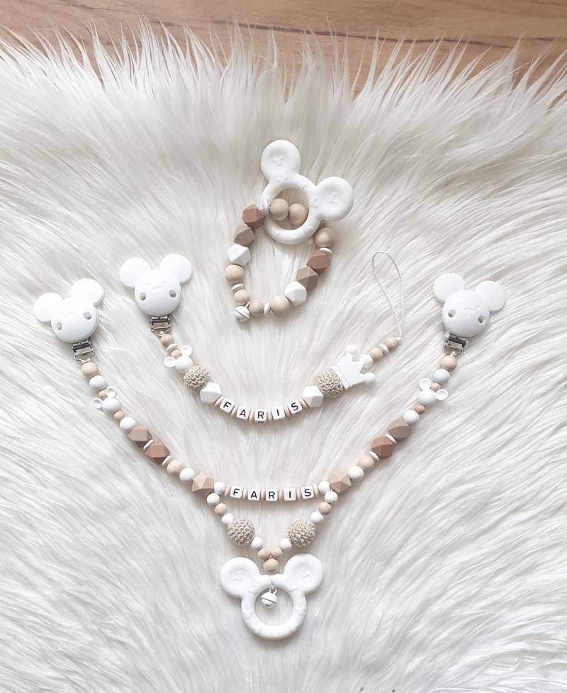 Schnullerketten Set Mit Mausanhänger in Beige, Braun Und Weiß, Einzeln Oder Als Spar von Etsy - AdlesShop