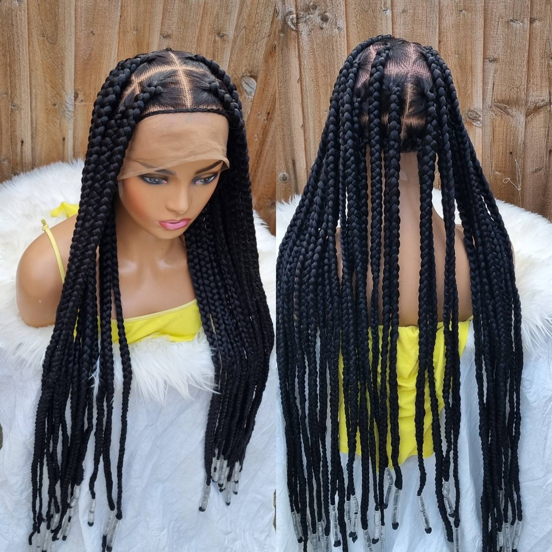 Handmade Braided Jumbo Knotless Braids With Beads in Synthetic Hair Full Lace 38 Inch/Wigs For Black Women /Natural Looking Wigs Handmade Braided Jumbo Knotless Braids With Beads in Synthetic Hair Full Lace 38 Inch/Wigs For Black Women /Natural Looking Wigs von Etsy - Adorablewigsuk