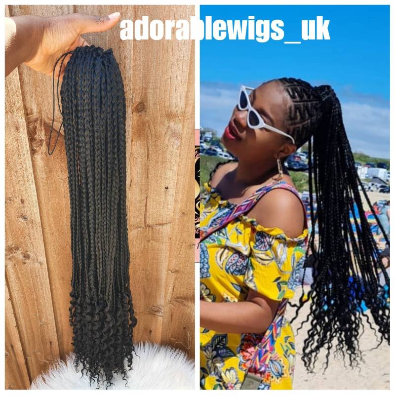 Handmade Braided Ponytail For Black Women With Curly Tip 32 Inches Available von Etsy - Adorablewigsuk