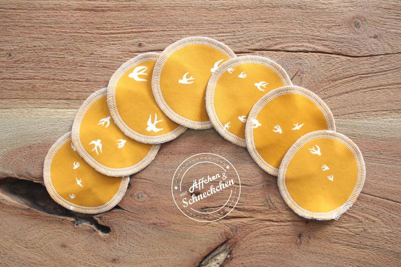 10 Bio Abschminkpads | Motiv - Mehrweg Waschbar Waschlappen Kosmetiktuch Schwalben Senf von Etsy - AeffchenSchneckchen
