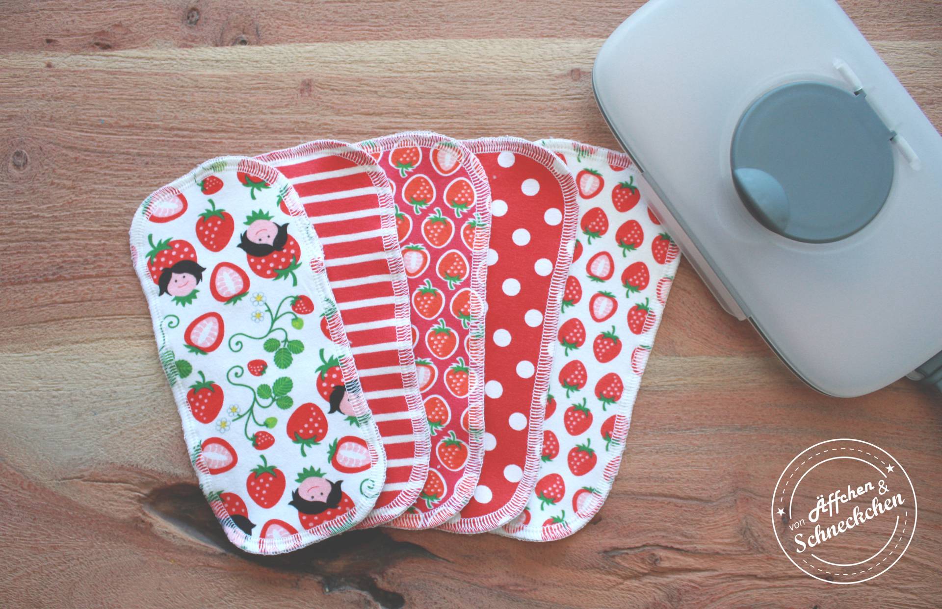 5 Mehrweg Feuchttücher - Waschlappen Erdbeeren Zerowaste von Etsy - AeffchenSchneckchen